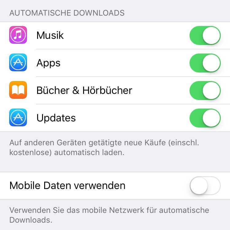 apple-ios-automatische-downloads So stellen Sie automatische Downloads ein oder aus.